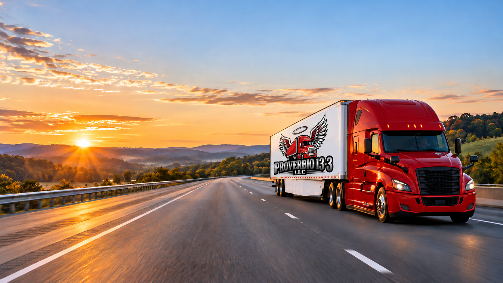 White dry van tractor trailer on a Pennsylvania highway